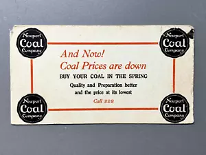 Cartolina pubblicitaria vintage anni '30 NEWPORT COAL COMPANY INK BLOTTER / NEWPORT RI - Foto 1 di 3