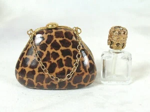 Limoges Peint Main Signed J Dumont Purse W/ Bottle Leopard Pattern Trinket Box - Picture 1 of 5
