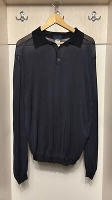 Gianni Versace Couture Vintage Azul Seda Manga Larga Polo para Hombre Talla XL Foto 1 de 4