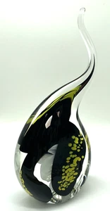 John McDonald Art Glass Sculpture Abstract Black Amythest Yellow Splatter White - Picture 1 of 16