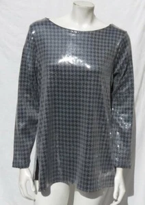 NEU CHICO'S grau Hahnentritt Pailletten Stretch schwer Tunika Top Gr. 1 US M 8 10 Party - Bild 1 von 6