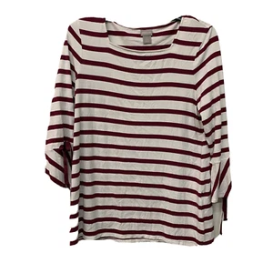 Chicos Top Women Small Multicolor Stripe Tie Sleeves Square Neck Stretch Blouse - Picture 1 of 4