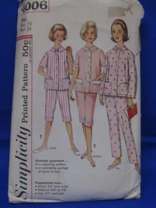 Vintage 1960's Simplicity Pattern 4006 Ladies Pajama's Size 14 NEW Uncut - Picture 1 of 6