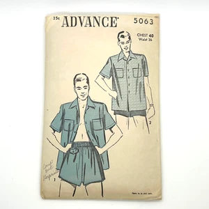 Advance Vintage 1949 Pattern #5063 Men's Short Shirt Pajamas Chest 40 - Picture 1 of 6