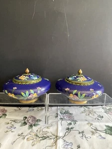 Pair Large Vintage Chinese Cloisonne Ginger Jars with Floral Motif 8” Wide Jars - Picture 1 of 15