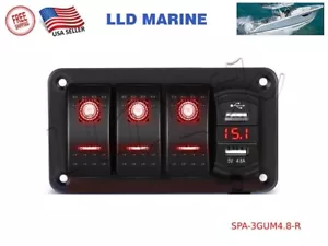 3 Gang Toggle Switch Panel Waterproof USB Marine Boat RV Camper Truck Rocker - Picture 1 of 3