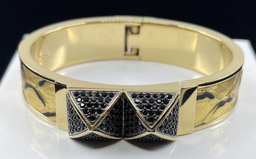 Bracciale MICHAEL KORS pitone tono oro goffrato piramidi cristallo nero stupendo!