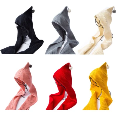 Bufanda de punto de invierno para niños con capucha cuello calentador de oreja envoltura bufandas de color liso Foto 1 de 4