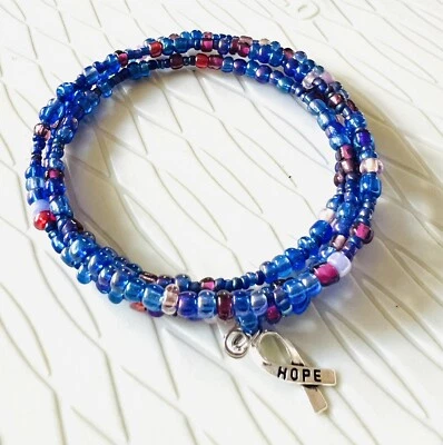 Set Of 4 Blue Prevent Human Trafficking Triple Wrap Memory Wire Bracelet 7.5” - Image 1 of 2