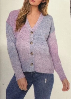 JOHN PAUL RICHARD Plum Lavender Cardigan Soft Fuzzy Sweater Size L NEW $58 - Image 1 of 4