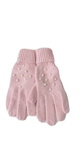 Zara Kids girls S pink viscose blend cuffed gloves with pearl beads - Picture 1 of 3