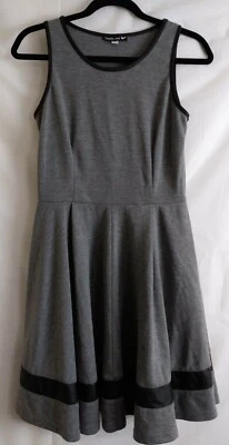 Double Zero Sleeveless Skater Dress Small Heathered Gray Faux Leather Trim Retro - Image 1 of 4