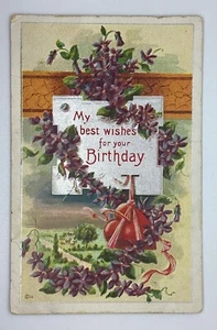 Postcard Best wishes for Birthday Flowers heart embossed H83 - Picture 1 of 2