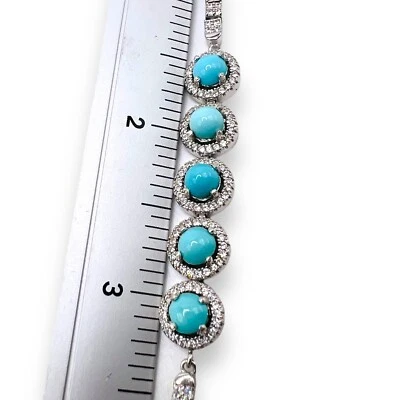 925 Sterling Silver Natural Turquoise Robin Egg Blue Tennis Bracelet 7.5" - Image 1 of 4