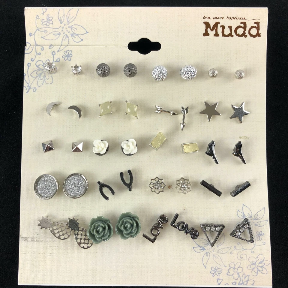Juego de 20 pares de aretes Mudd tono plata  Foto 1 de 1