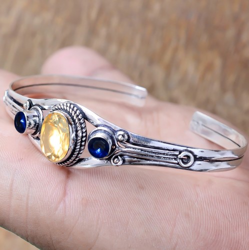 VALENTINO Bracciale in argento sterling 925 con topazio citrino e pietra preziosa tanzanite per papà