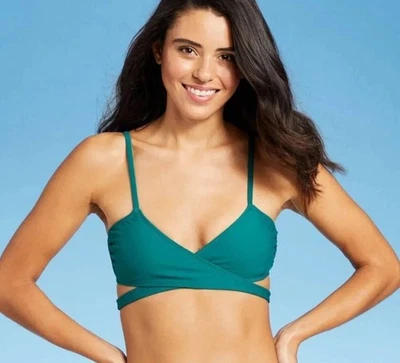 Top de bikini para mujer Xhilaration bralette envolvente frontal verde azulado talla pequeña Foto 1 de 2