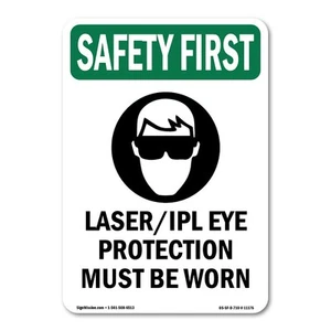 Laser Ipl Eye Protection OSHA Safety First Sign Metal Plastic Decal - Picture 1 of 5