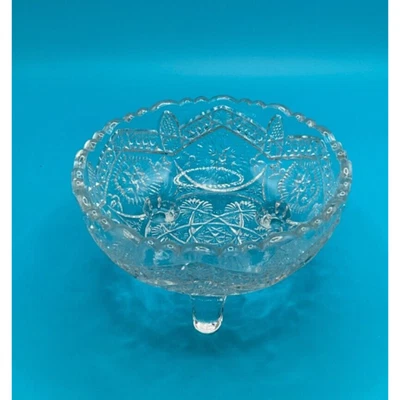 Vintage Footed Cut Glass Etched Round Nut Bowl - 4"x2" Retro Country Core - Image 1 of 3