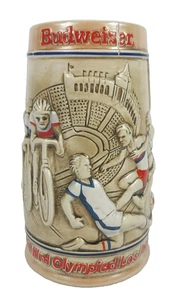 Taza de cerveza Budweiser 1984 Juegos Olímpicos de Los Ángeles Stein Ceramarte Brasil mango de llama - Imagen 1 de 11