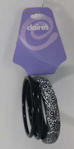 BD 3 pc set black floral plastic bangle Bracelet Claire's Jewelry - Picture 1 of 3