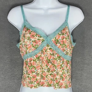 Wild Fable Cami Top Sz L Lace Floral Fitted Preppy Ribbed Cropped Babydoll - Picture 1 of 8