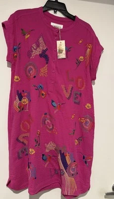 Nuevo con etiquetas Vestido Johnny Was Rosa Mishti Mediano 100% ALGODÓN Muy Bordado Foto 1 de 4