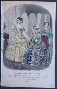 Gravure Mode Magasin des Demoiselles Signée Anaïs Toudouze Mars 1850 - Picture 1 of 2