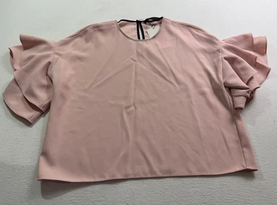 Blusa corta Zara mujer talla L rosa volantes aleteo manga corta top ojo de cerradura Foto 1 de 4