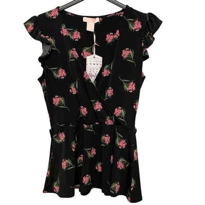 Oasis Women’s Natural History Museum Black Floral Ruffle Top Size S (8-10) BNWT - Image 1 of 4