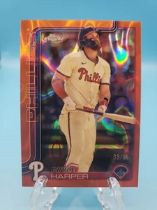 2025 Topps Chrome Bryce Harper #150 Orange Raywave Refractor 05/25 SSP - Picture 1 of 10