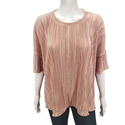Blusa plisada elegante fluida manga corta rosa talla XX-Grande Top para mujer Foto 1 de 4