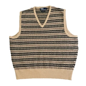 Ralph Lauren Blue Label Vest Sweater Fair Isle Hand Knit Linen Cotton XL - Picture 1 of 8
