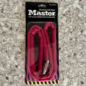 NOS Vintage Master Lock Bike Combination Lock 4ft Pink Vinyl Coated Chain - Picture 1 of 4