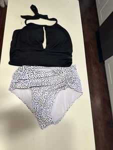 Women’s Swim 2 Pc Suit 1XL Blk & White - Imagen 1 de 4