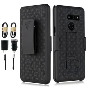 Bundle+ LG G8 Hybrid Holster Case/ With Kickstand and Belt Clip+ Temper Glass - Picture 1 of 5