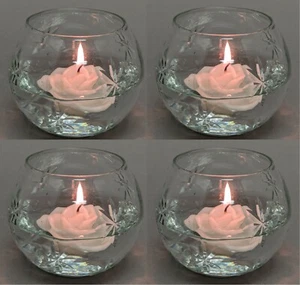 Votive Candle Holder Clear Glass Ball with Stars Cut 5"Dia 4"High Set of 4 - Picture 1 of 5