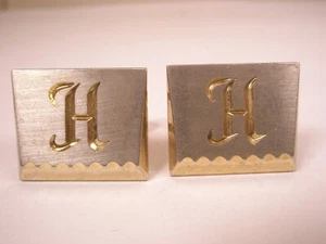 H Monogram Initial Letter Vintage HICKOK Cuff Links henry harold hanse harry - Picture 1 of 8