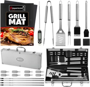 23Pc Must-Have BBQ Grill Accessories Set with Thermometer in Case - Stainless St - Picture 1 of 12