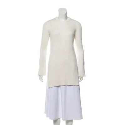 Suéter Jersey Largo de Algodón The Row Marfil Blanco Manga Campana Cuello Redondo Mujeres Pequeño Foto 1 de 4