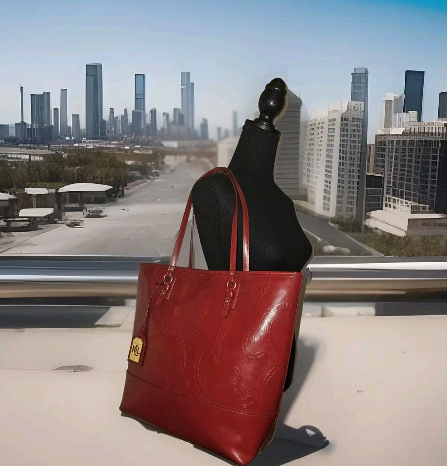 Ralph Lauren Belmar Spazzalato Patent Leather RED Tote Shopper Travel 18x14x4 - Image 1 of 4