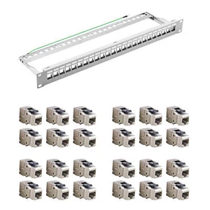 24x RJ45 Keystone Cat.6a 500Mhz 10Gbit werkzeuglos + 19" Verteilerfeld 24-Port - Photo 1/12