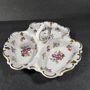 Reichenbach Porcelain Serving Dish 3 Section Floral Germany Gold Trim Signed - Picture 1 of 9