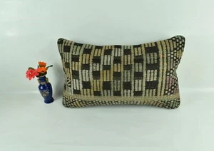 Kilim Pillow Cover 12x20 Turkish Handmade Sofa Couch Floor Lumbar Cushion A1781 - Picture 1 of 4