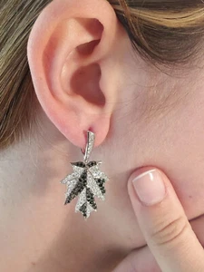 2Ct Round Cut Lab Created Diamond Botanical Leaf  Earring 14K White Gold Plated - Picture 1 of 4