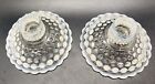 Vintage Pair Of Fenton Hobnail Opalescent Moonstone Glass Candlestick Holders