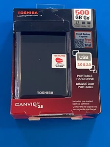 TOSHIBA 500GB GO Portable Hard Drive 593556-A1 - USB 3.0 & 2.0 - Open Box - Afbeelding 1 van 5