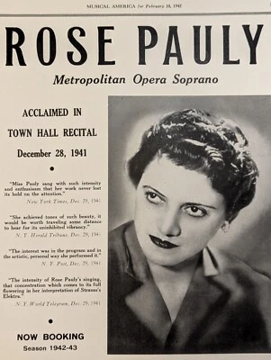 Rose Pauly 1942 Booking Ad Musical Performer Concert Soprano - Image 1 of 2