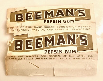 Vintage BEEMAN'S PEPSIN Opened Gum Wrapper - Image 1 of 2