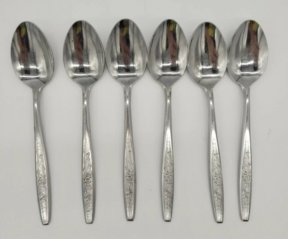 Hull AAA Stainless MCM Viscount Rose MCM JAPAN Flatware Set of 6 Tea Spoons  - Image 1 of 4